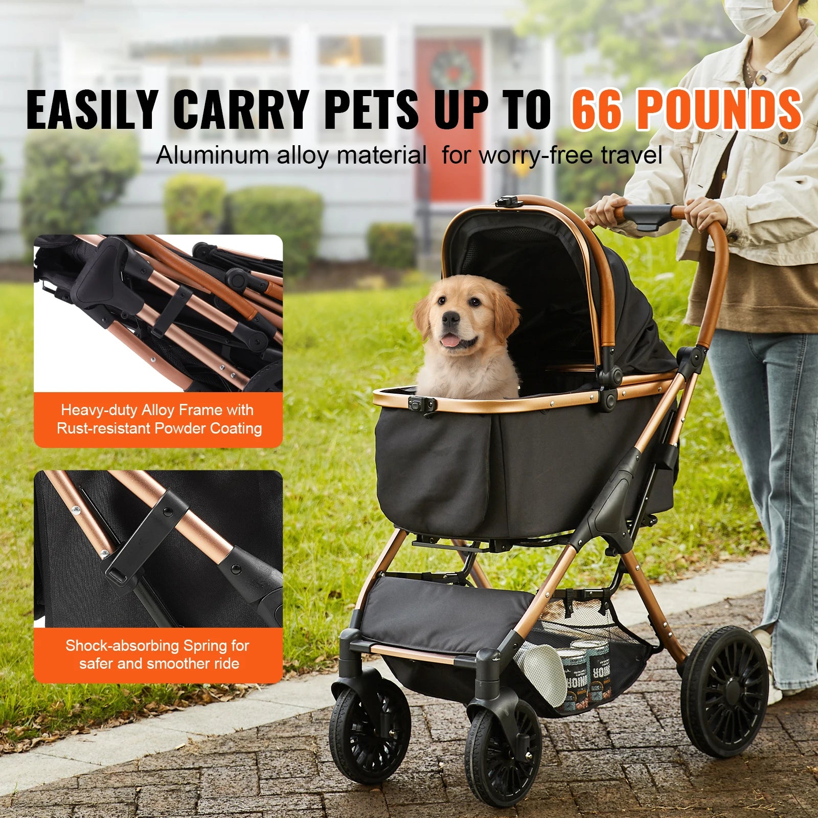 Foldable Dog Stroller with Brakes and Storage Basket - Smarsty
