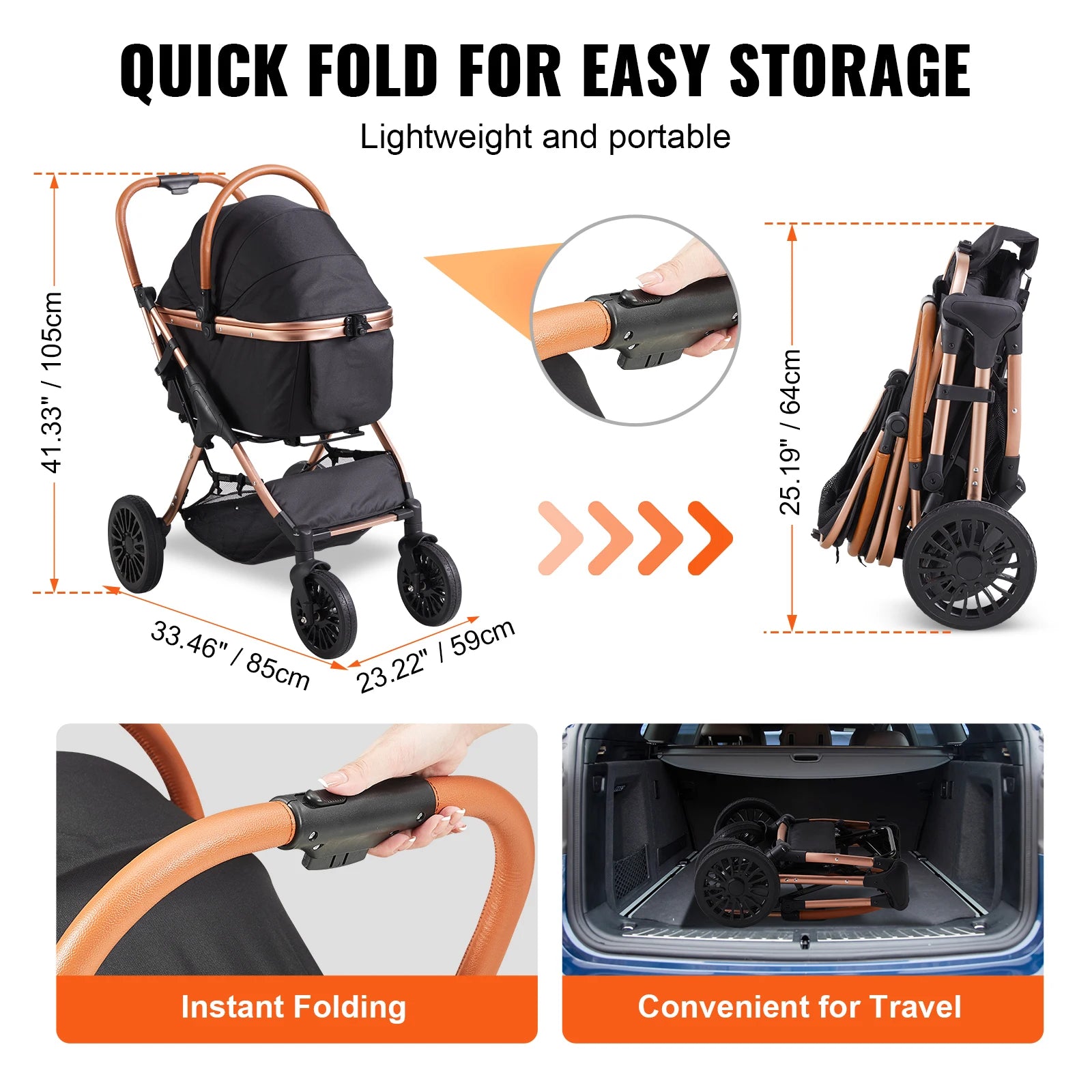 Foldable Dog Stroller with Brakes and Storage Basket - Smarsty