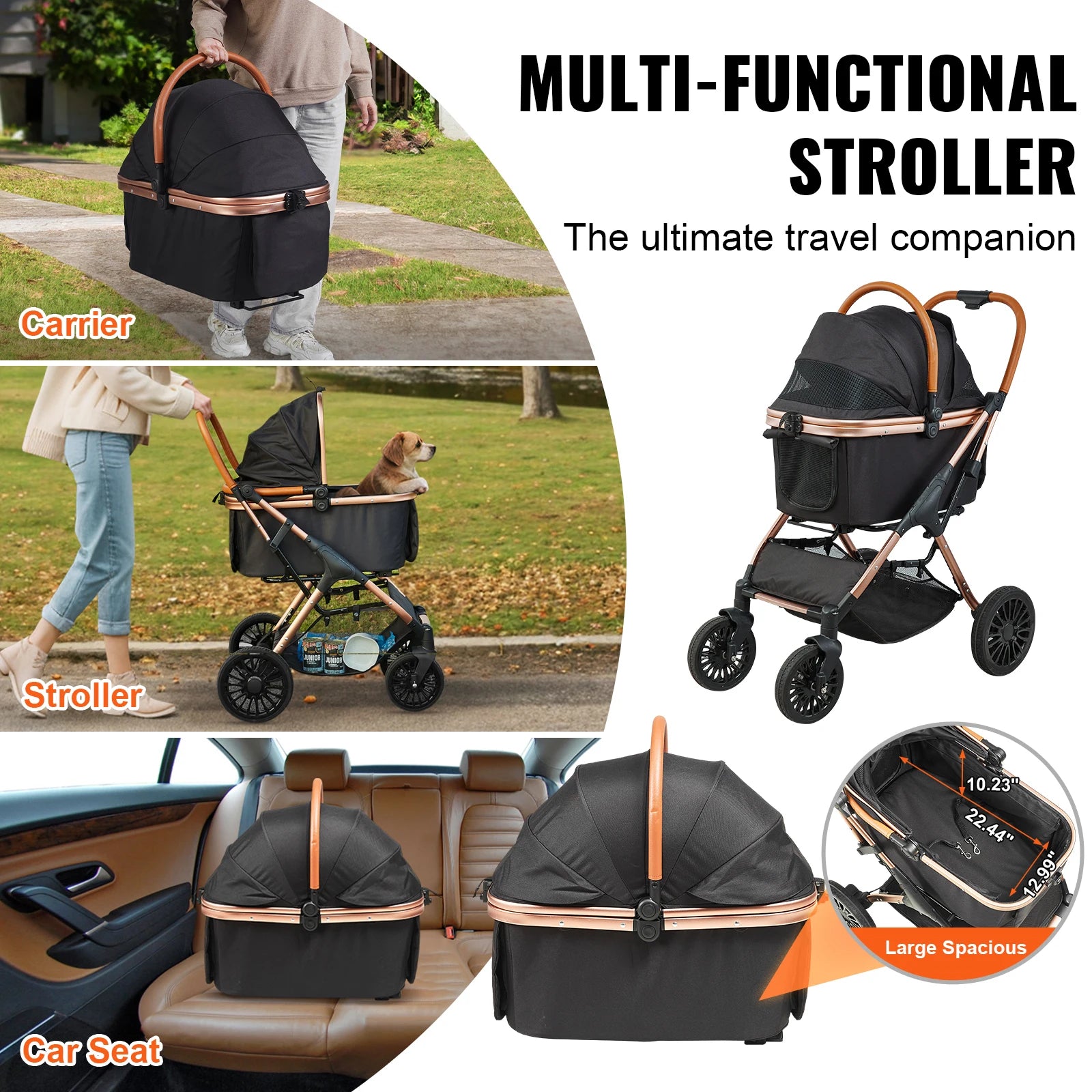 Foldable Dog Stroller with Brakes and Storage Basket - Smarsty