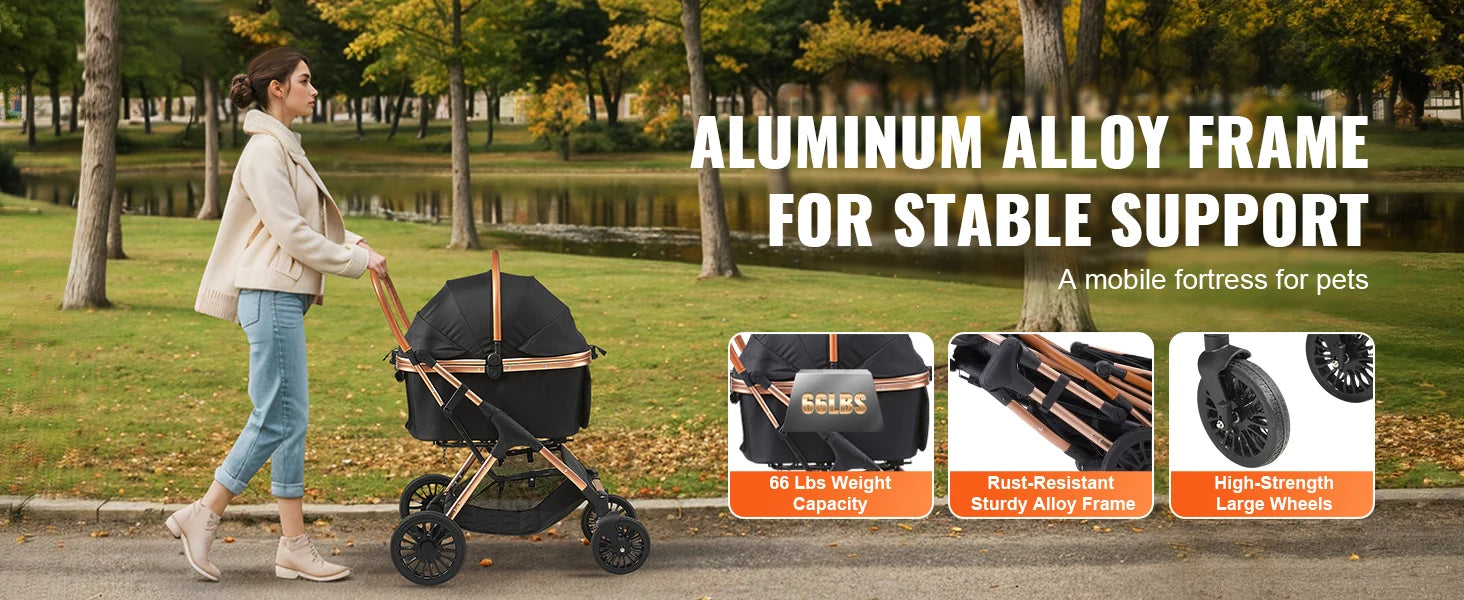 Foldable Dog Stroller with Brakes and Storage Basket - Smarsty