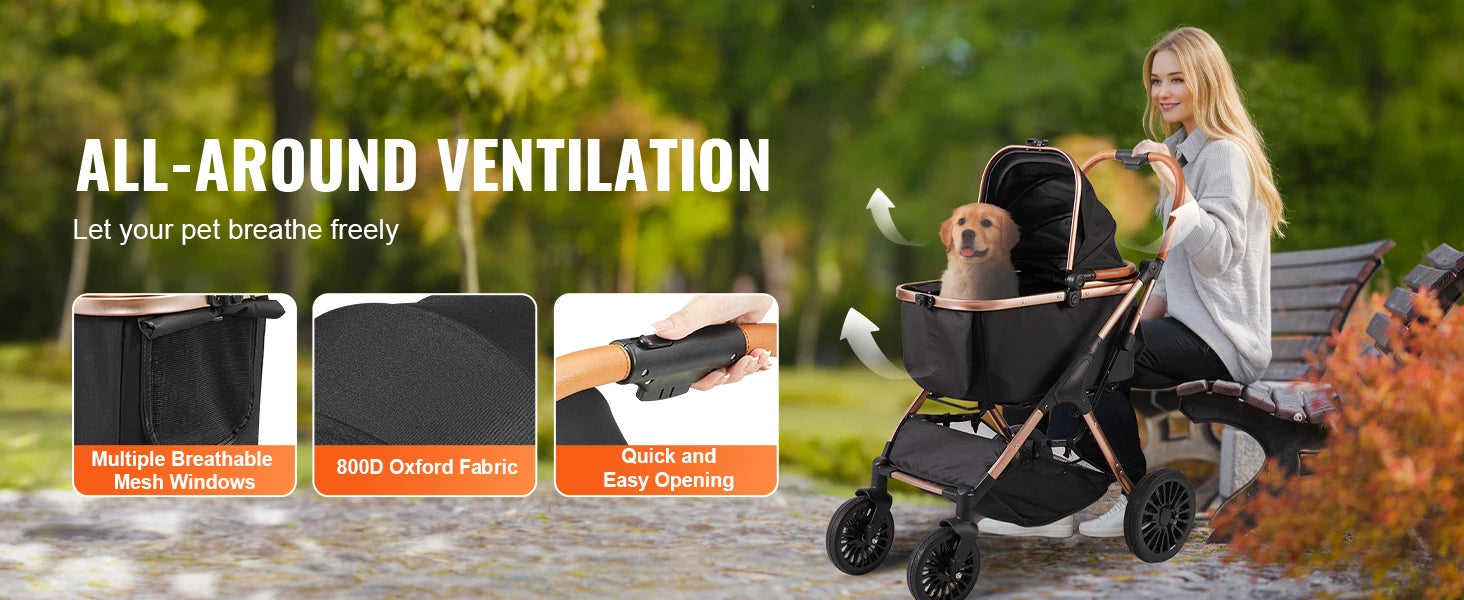 Foldable Dog Stroller with Brakes and Storage Basket - Smarsty
