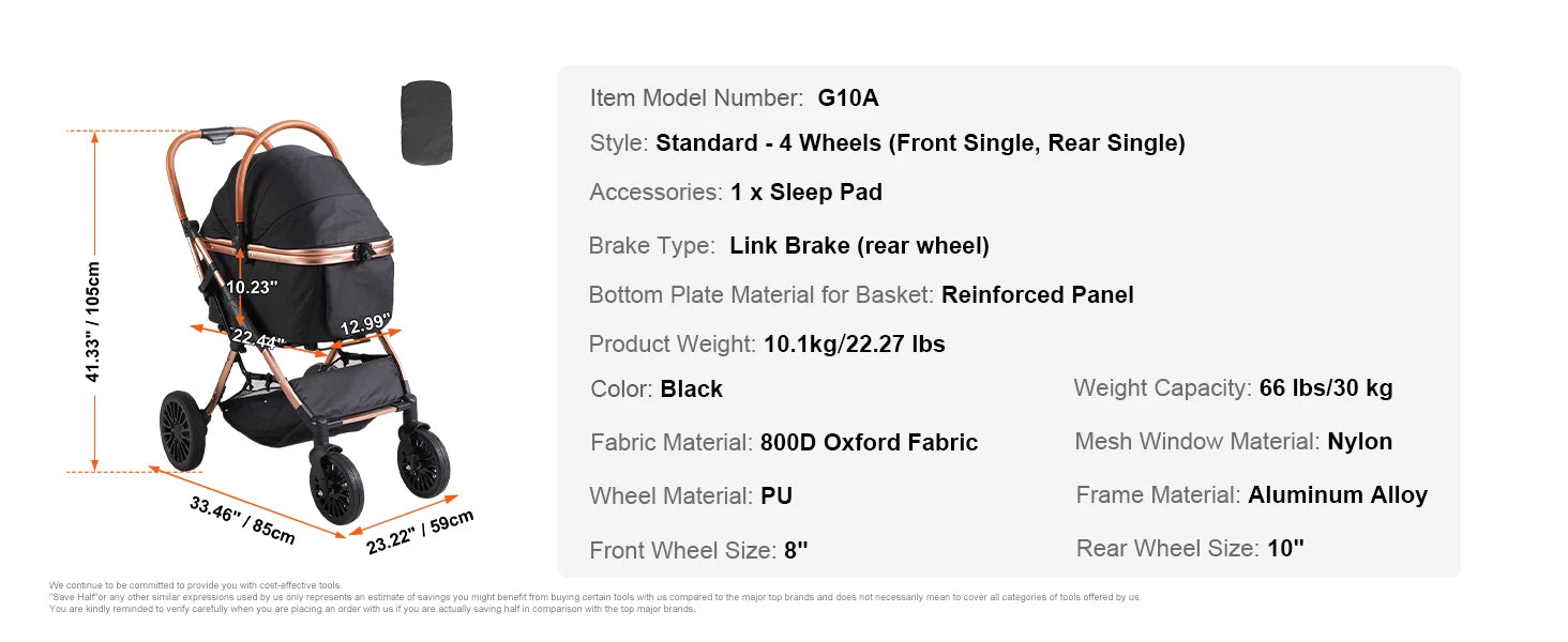 Foldable Dog Stroller with Brakes and Storage Basket - Smarsty