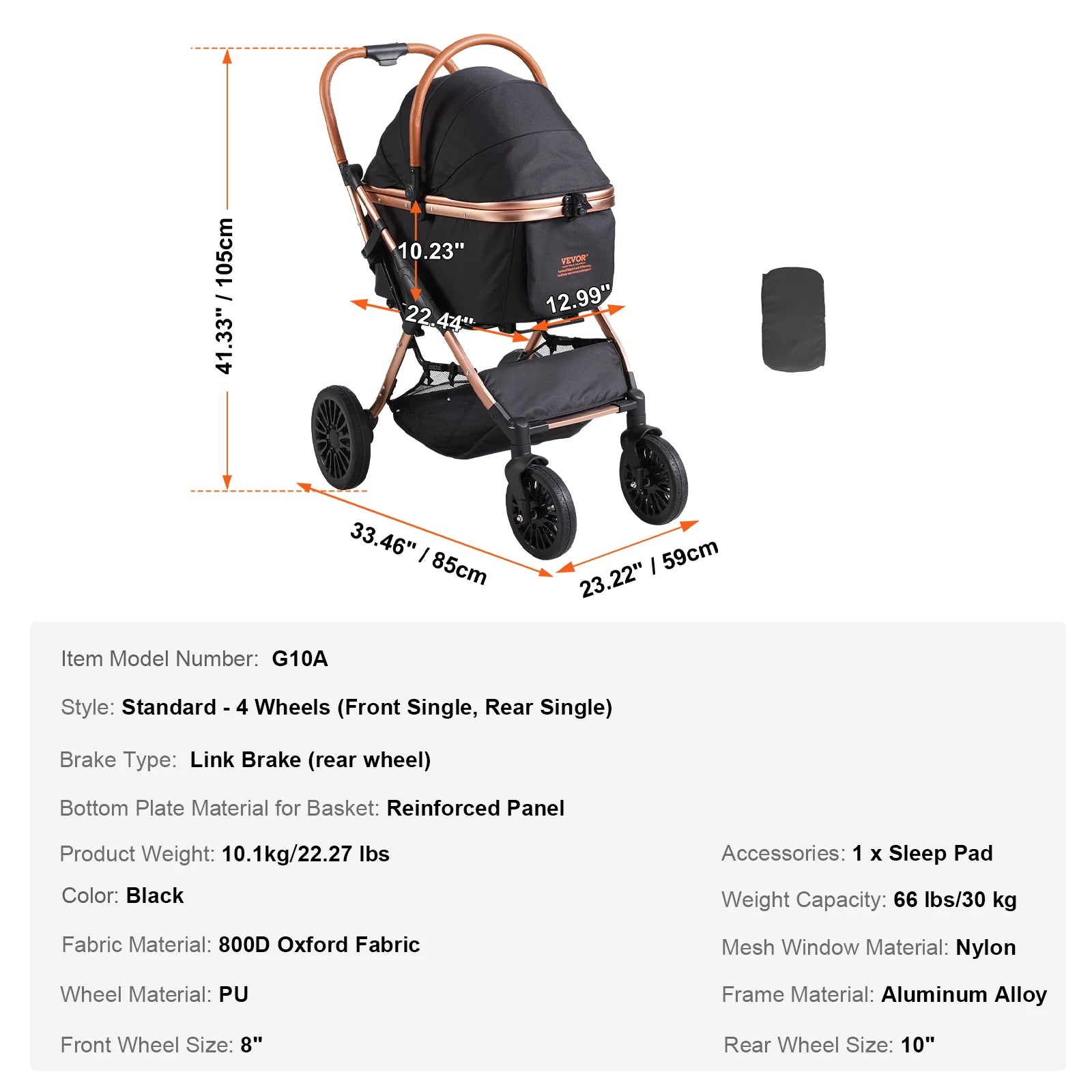 Foldable Dog Stroller with Brakes and Storage Basket - Smarsty