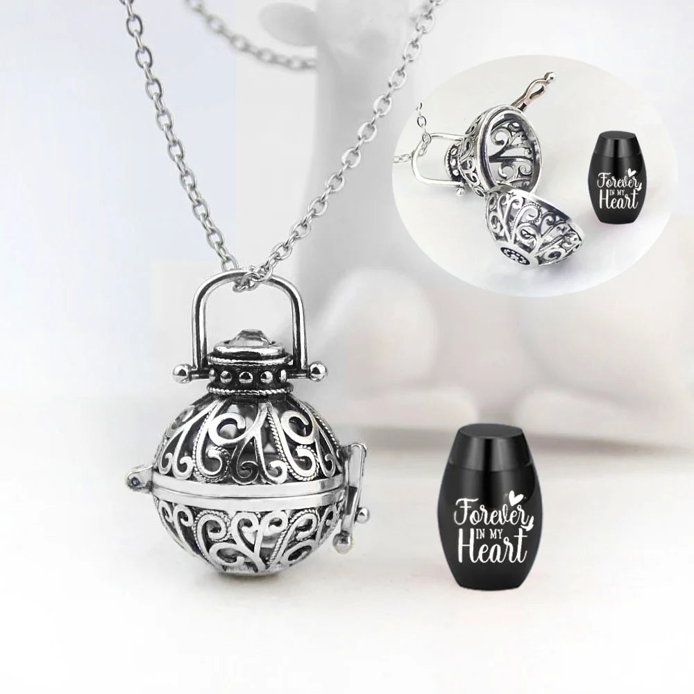 Vintage Hollow Flower Urn Necklace for Ashes - Smarsty