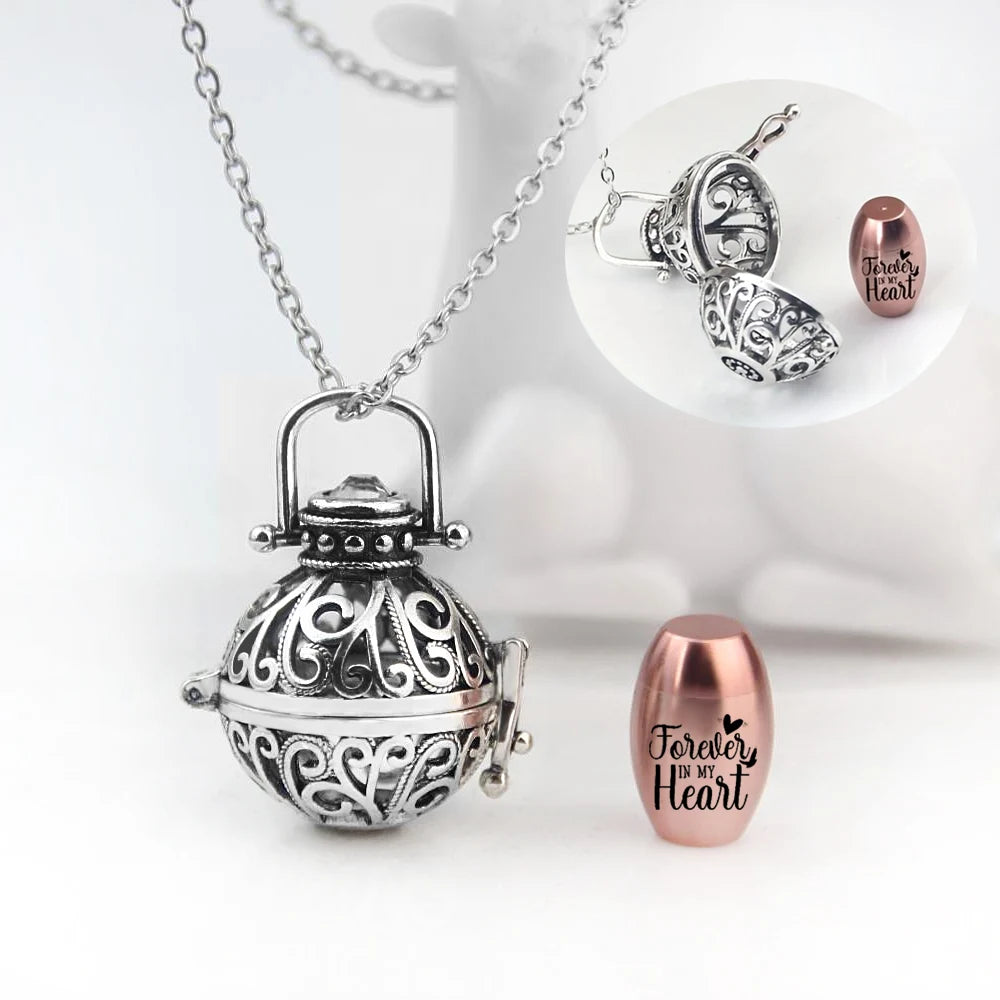 Vintage Hollow Flower Urn Necklace for Ashes - Smarsty