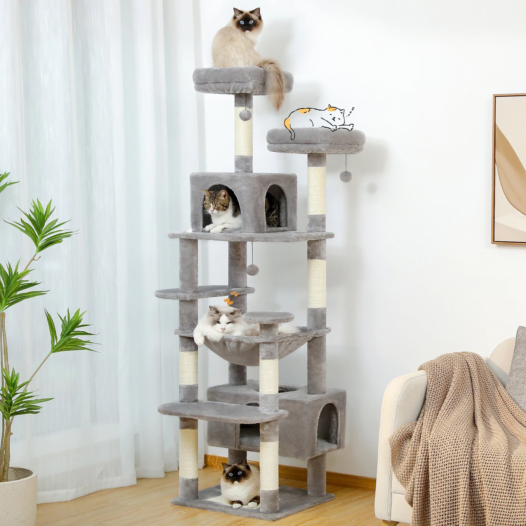 184CM Large Cat Tree with Scratching Posts and Hammock - Smarsty