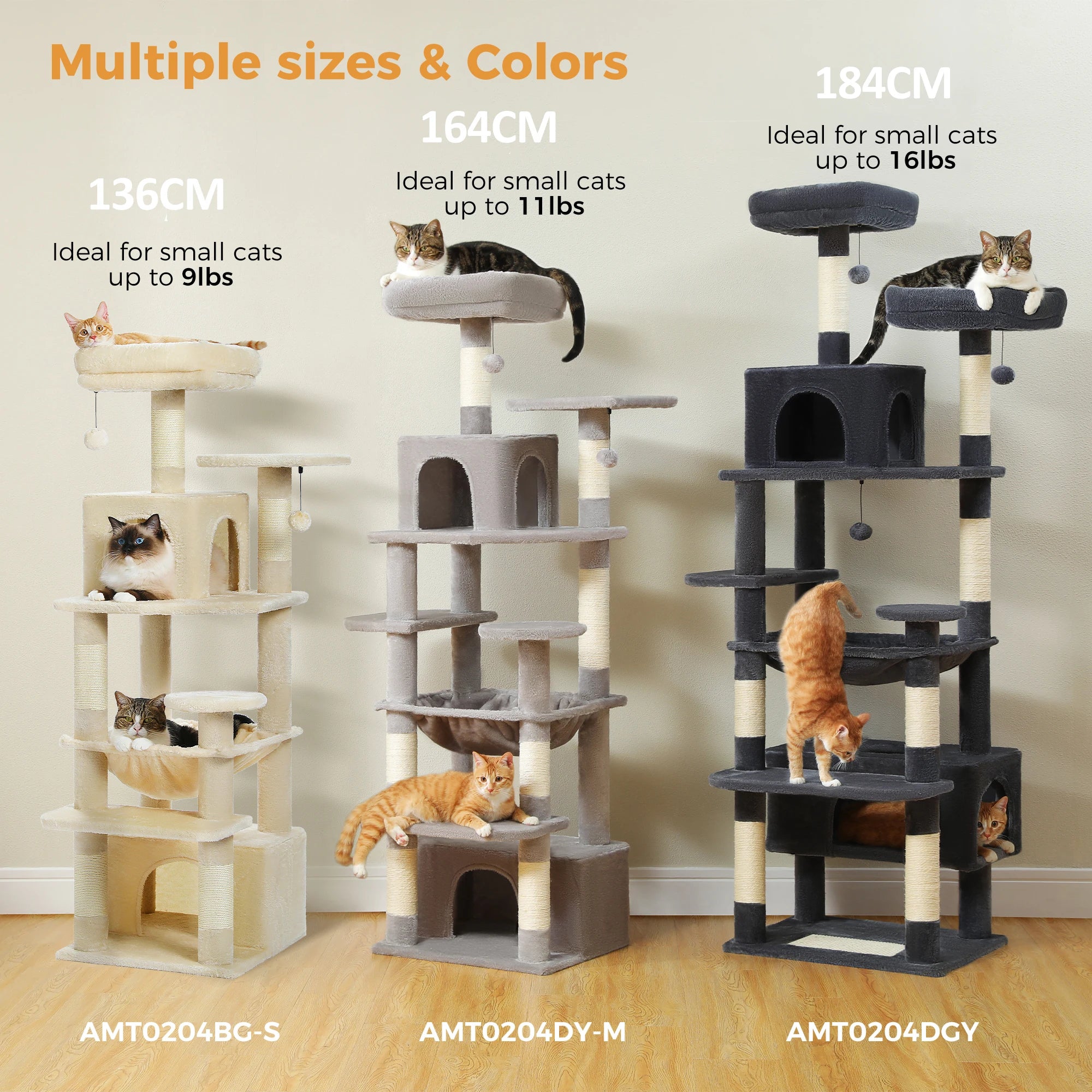 184CM Large Cat Tree with Scratching Posts and Hammock - Smarsty