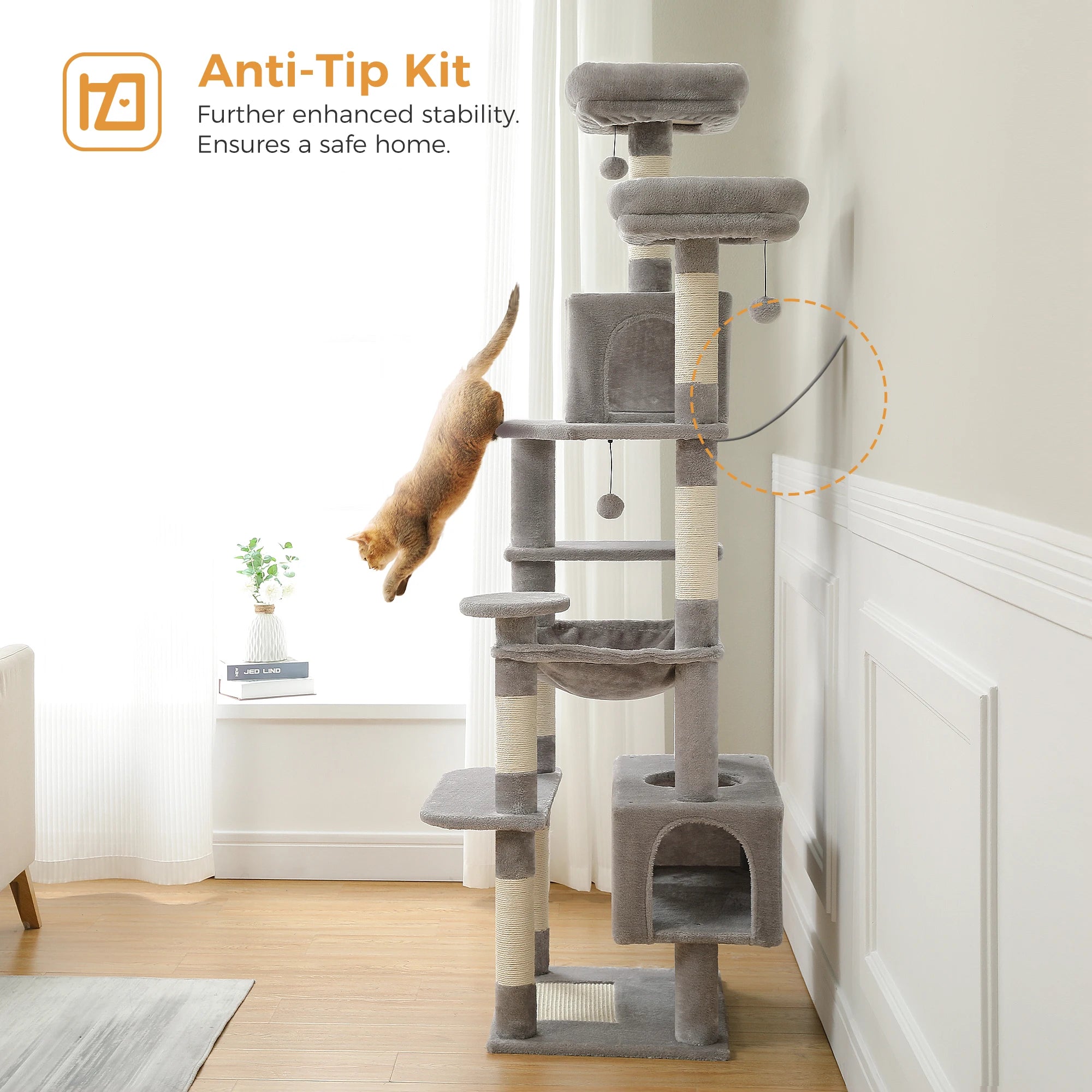 184CM Large Cat Tree with Scratching Posts and Hammock - Smarsty