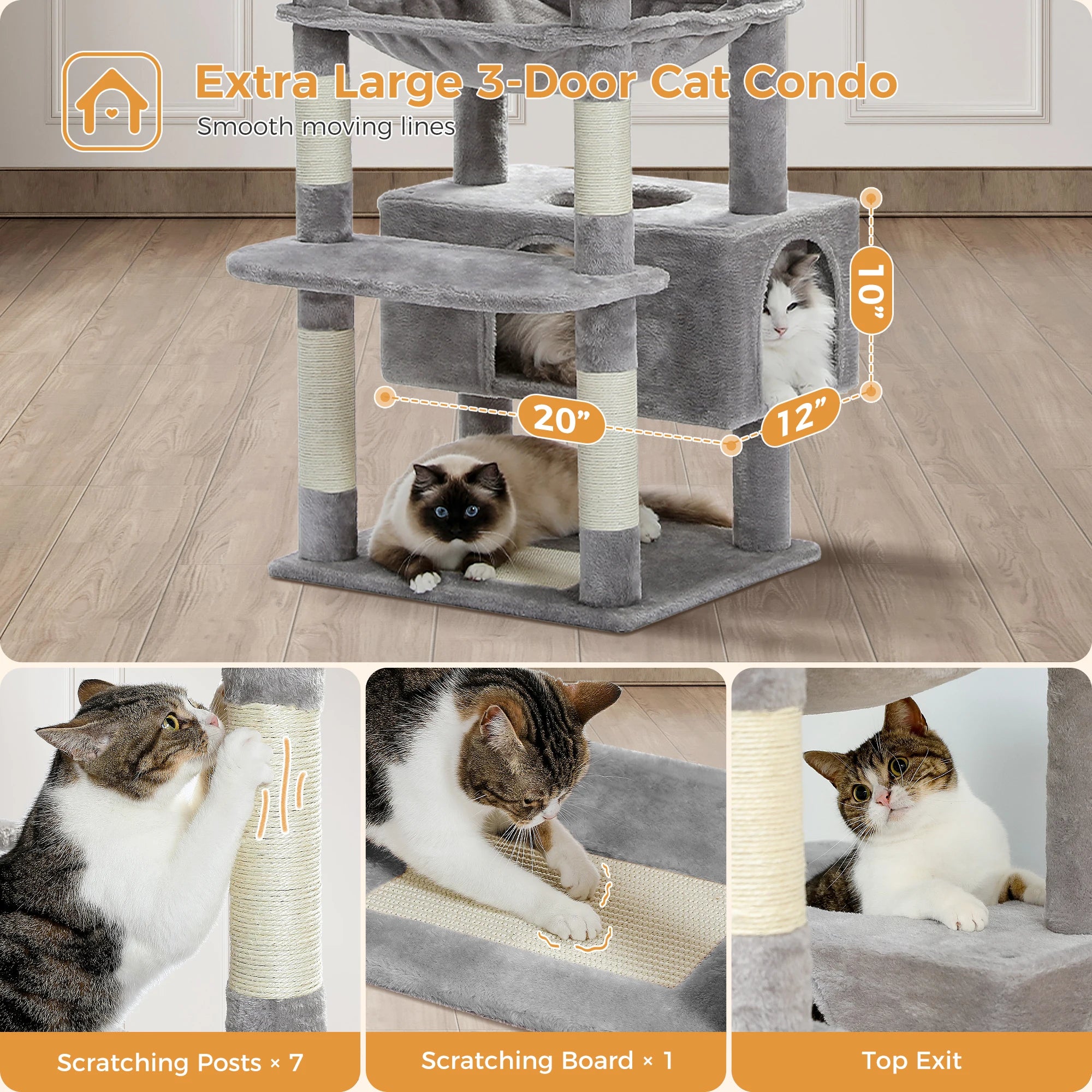 184CM Large Cat Tree with Scratching Posts and Hammock - Smarsty