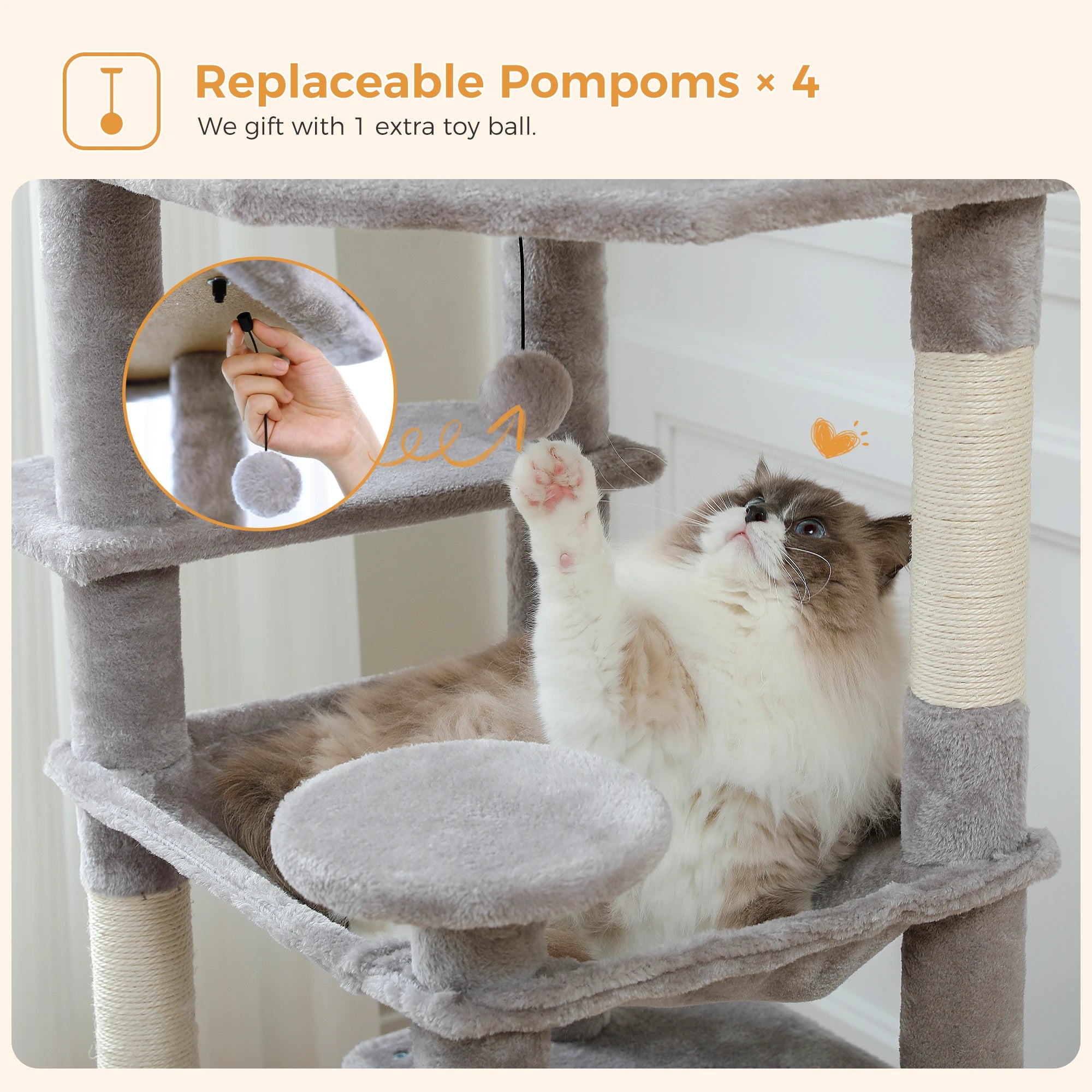184CM Large Cat Tree with Scratching Posts and Hammock - Smarsty