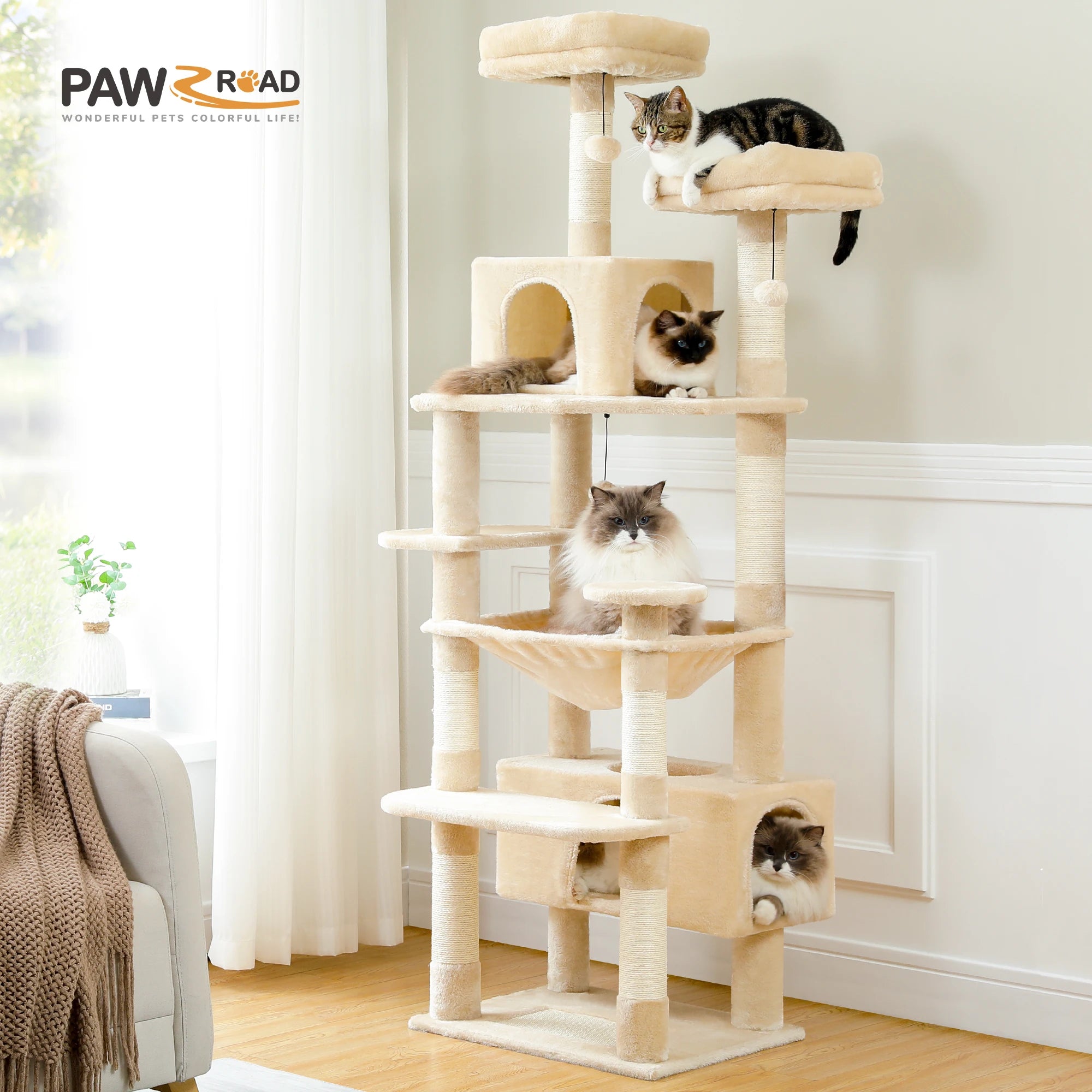 184CM Large Cat Tree with Scratching Posts and Hammock - Smarsty