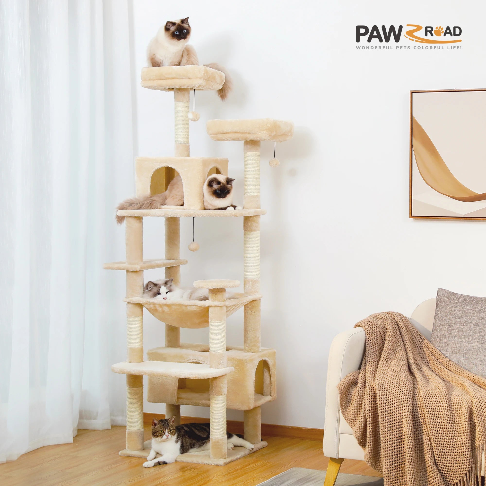 184CM Large Cat Tree with Scratching Posts and Hammock - Smarsty