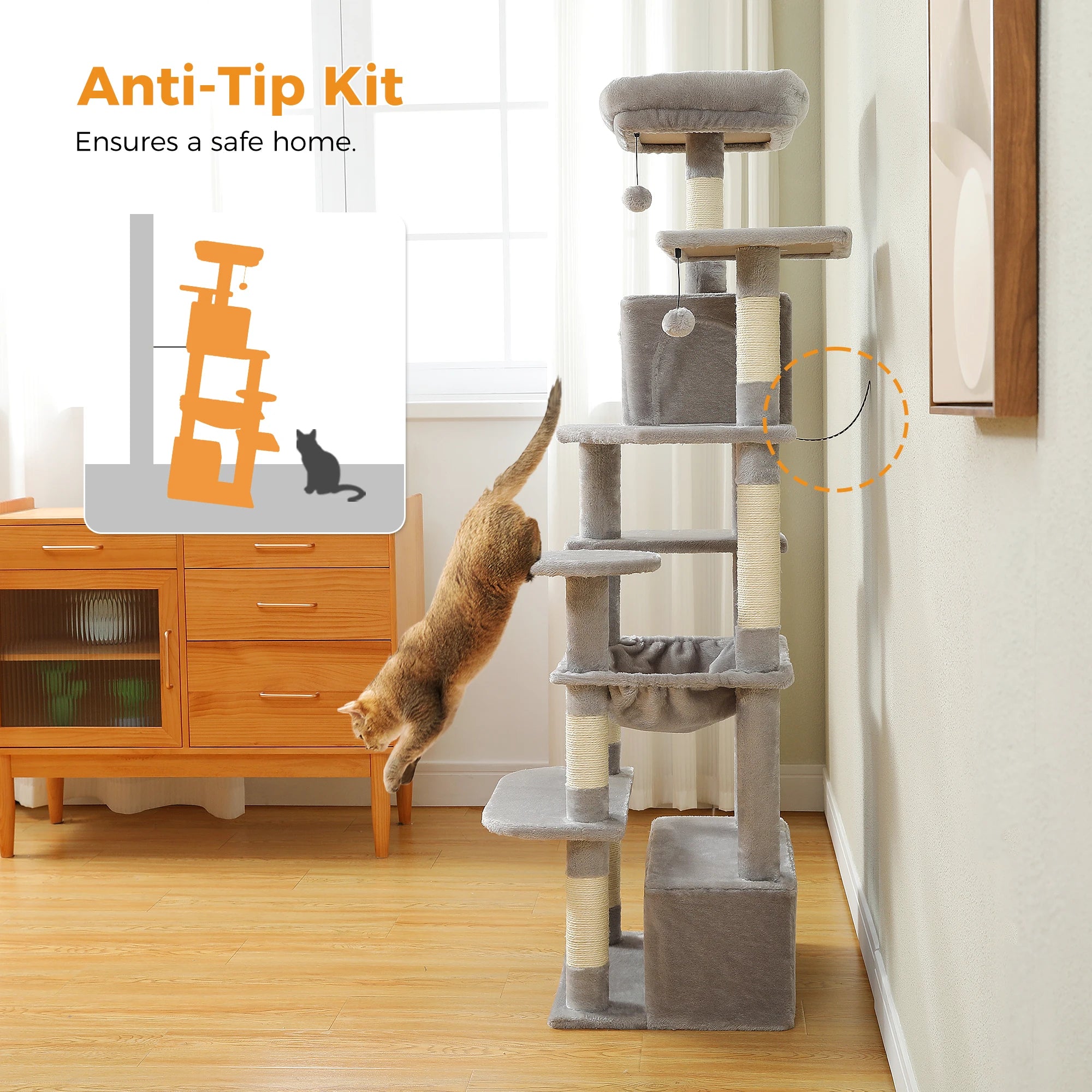 184CM Large Cat Tree with Scratching Posts and Hammock - Smarsty
