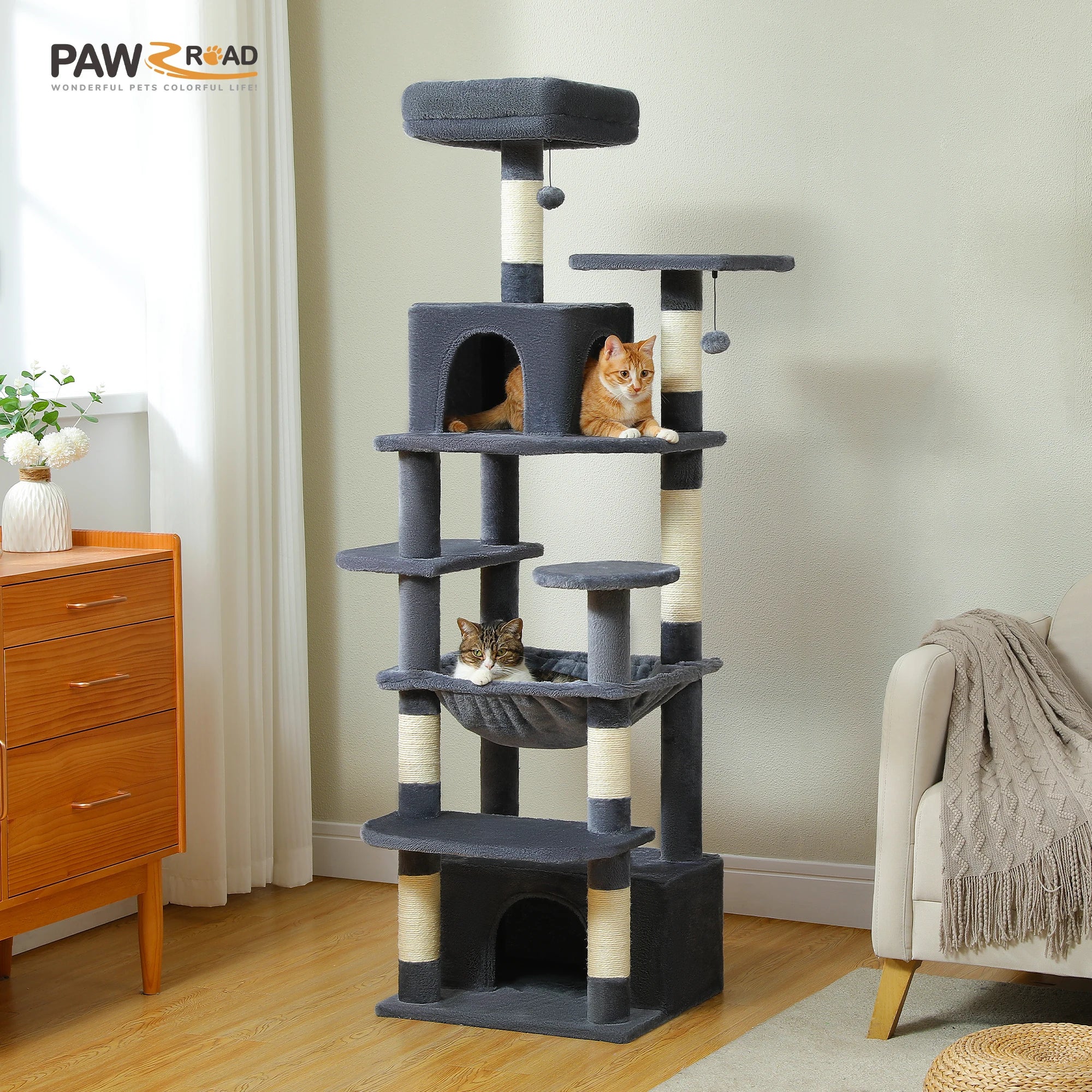 184CM Large Cat Tree with Scratching Posts and Hammock - Smarsty