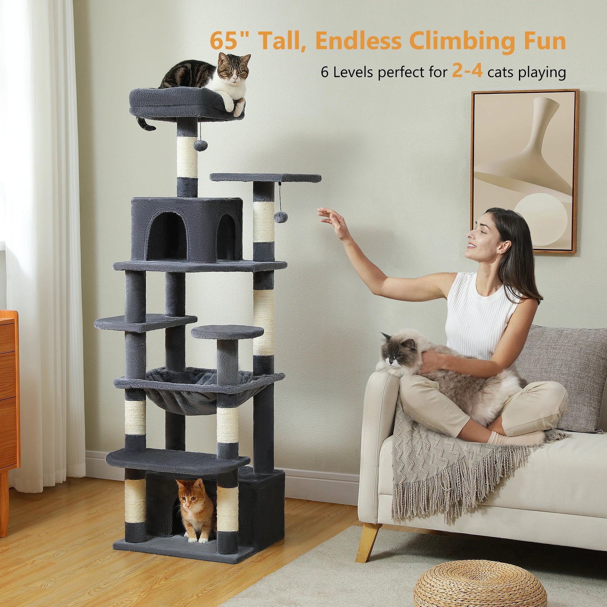 184CM Large Cat Tree with Scratching Posts and Hammock - Smarsty