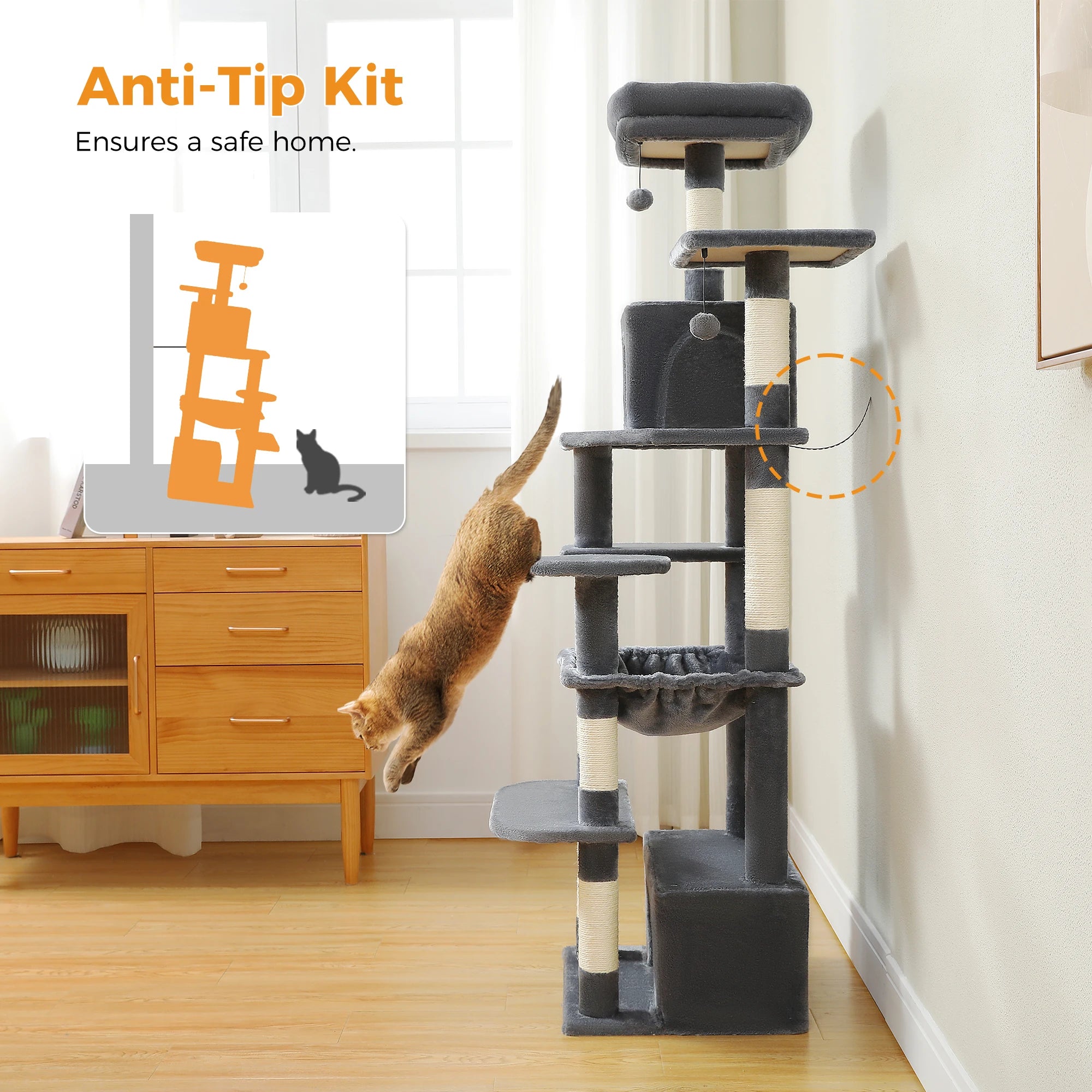 184CM Large Cat Tree with Scratching Posts and Hammock - Smarsty