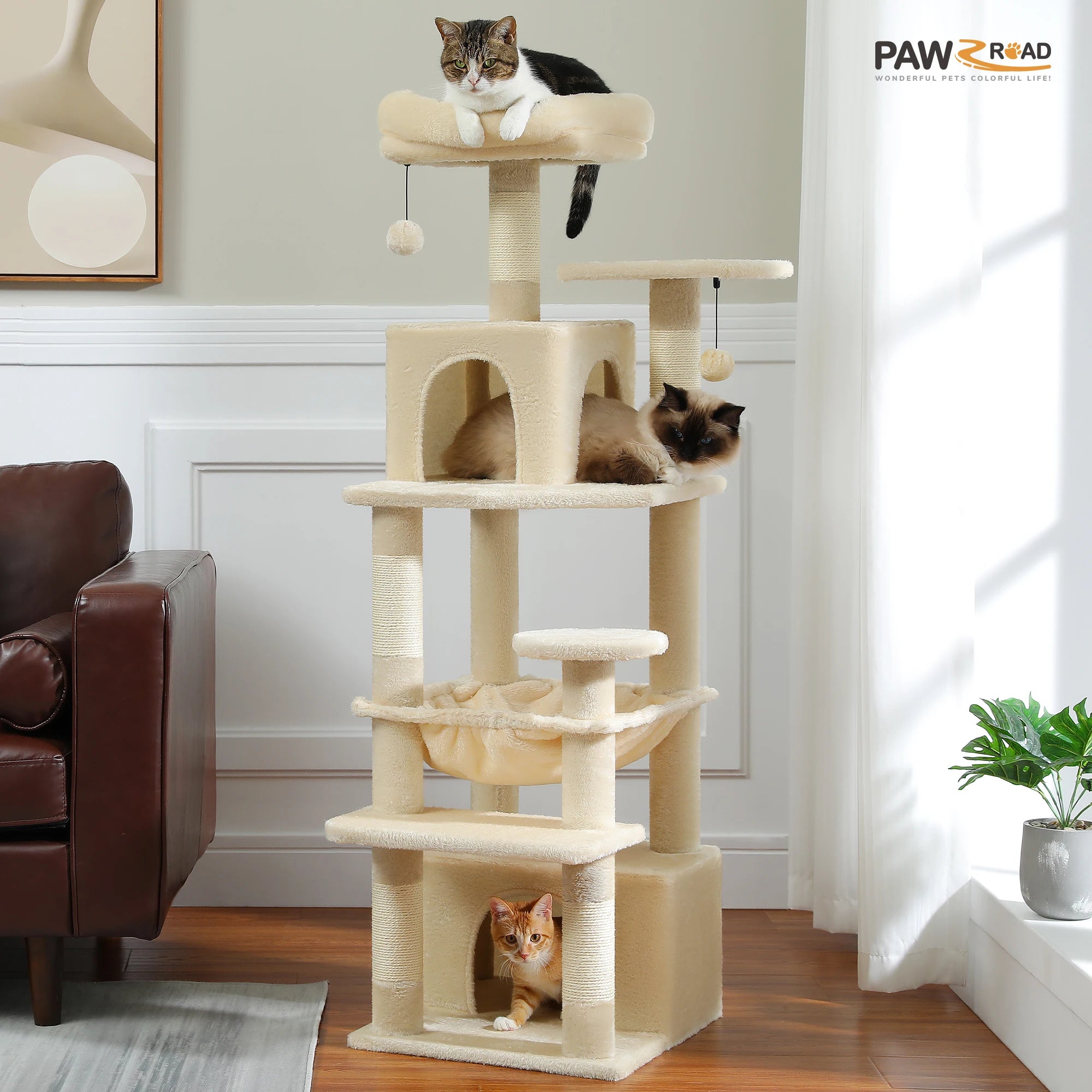 184CM Large Cat Tree with Scratching Posts and Hammock - Smarsty