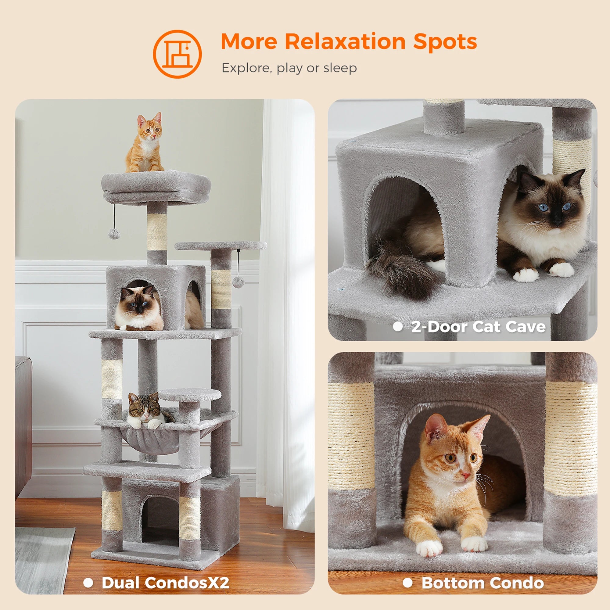 184CM Large Cat Tree with Scratching Posts and Hammock - Smarsty