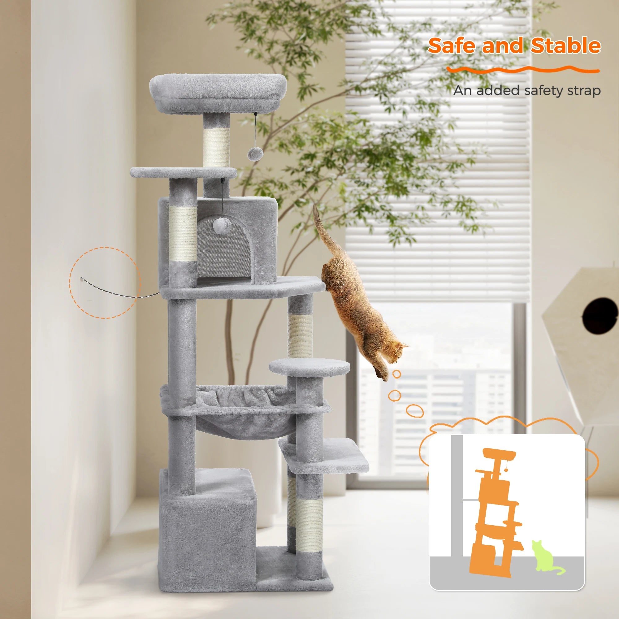 184CM Large Cat Tree with Scratching Posts and Hammock - Smarsty