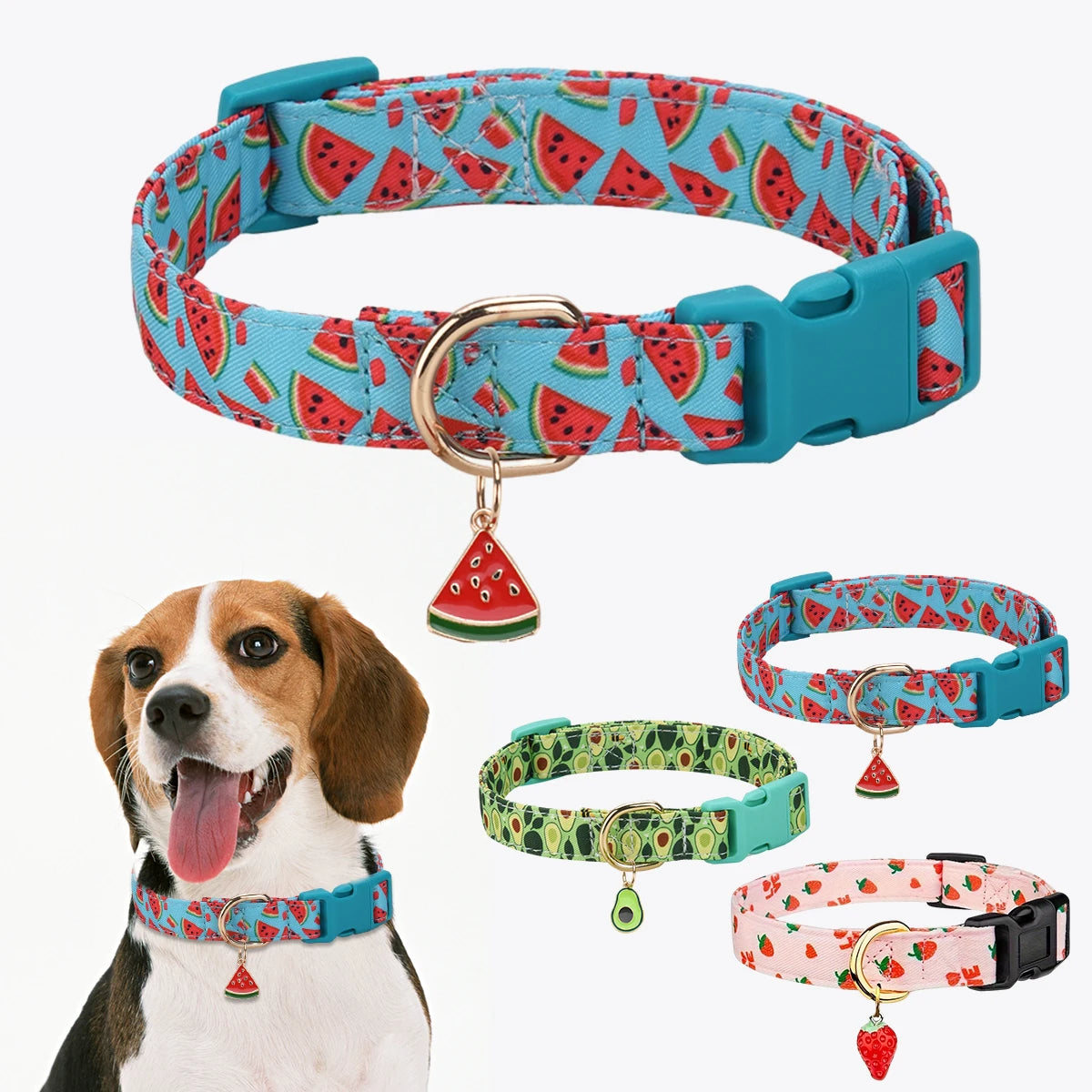 Fruit Pattern Dog Collar with Fun Metal Pendant - Smarsty