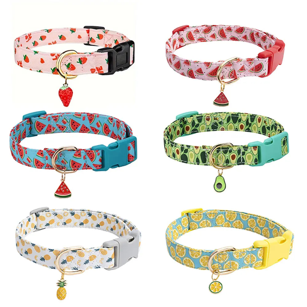 Fruit Pattern Dog Collar with Fun Metal Pendant - Smarsty