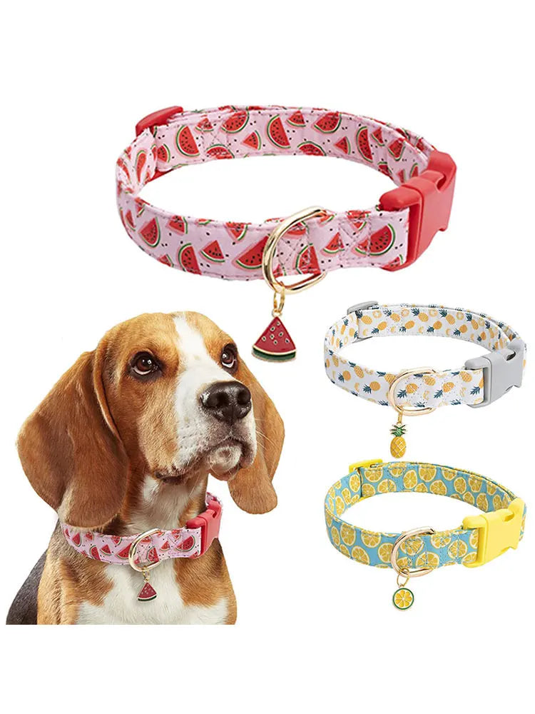 Fruit Pattern Dog Collar with Fun Metal Pendant - Smarsty