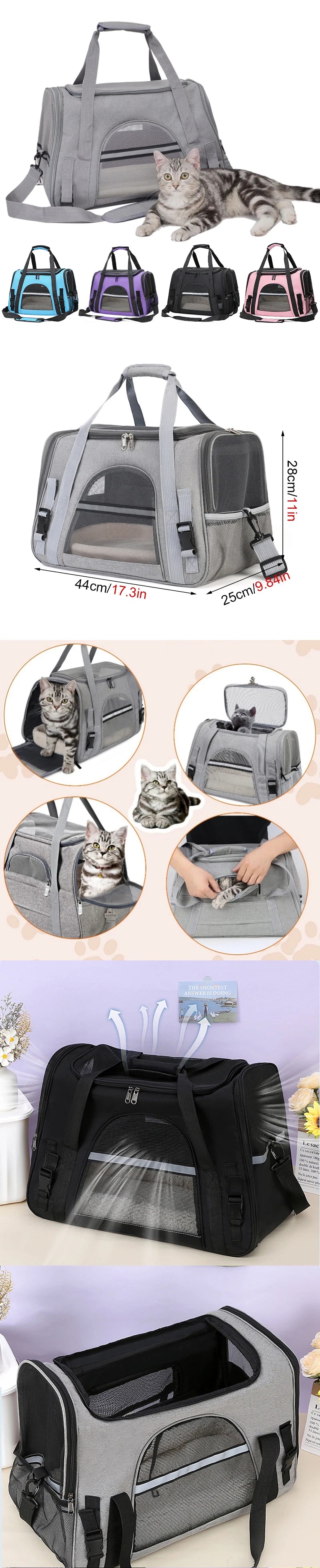 Soft-Sided Portable Cat Carrier Bag for Travel - Smarsty