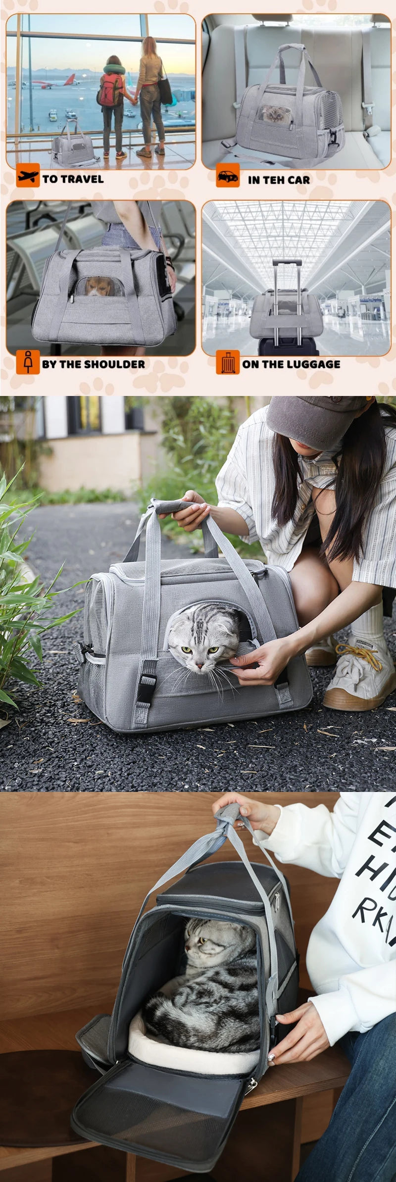 Soft-Sided Portable Cat Carrier Bag for Travel - Smarsty