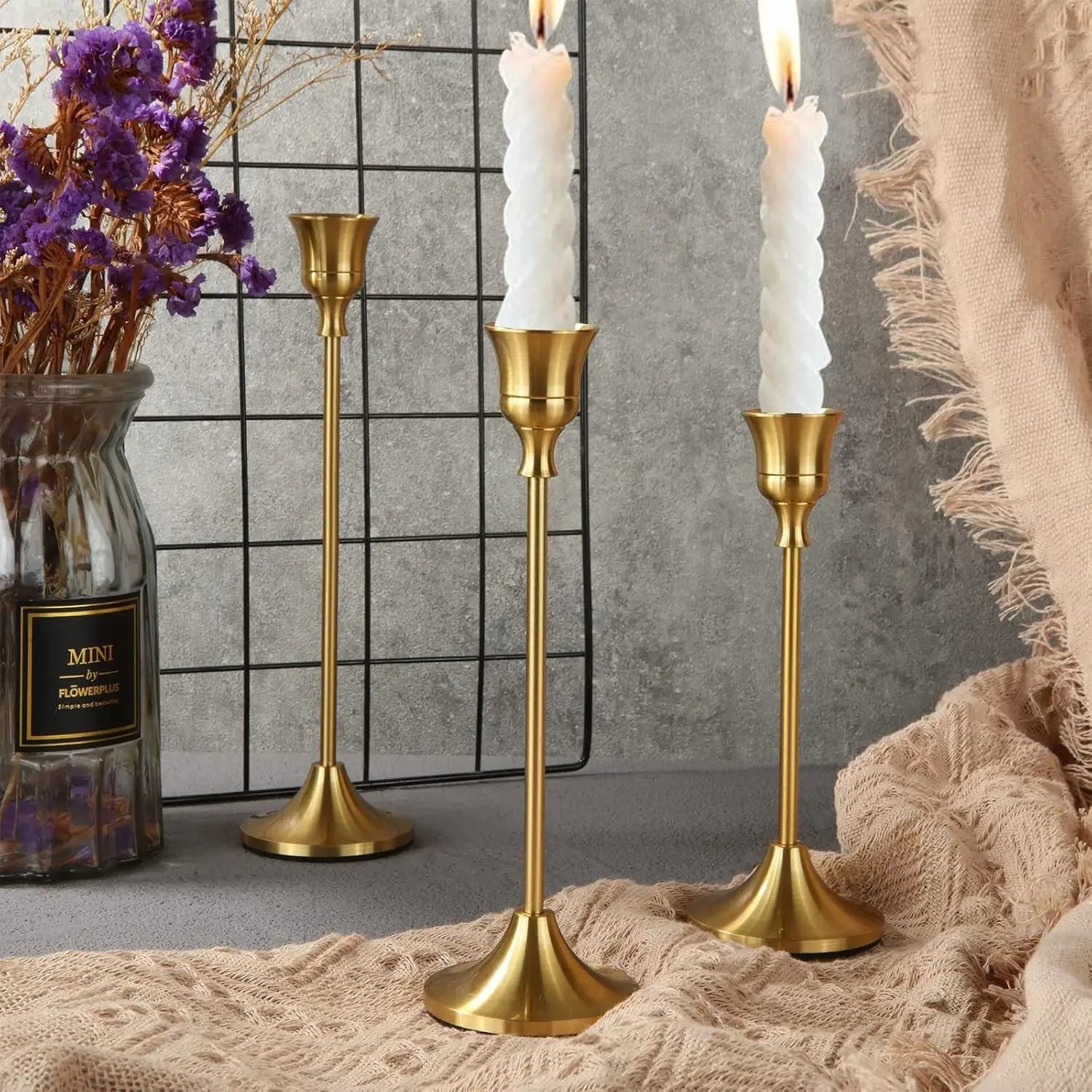 Set of 3 Vintage Metal Tabletop Candle Holders - Smarsty
