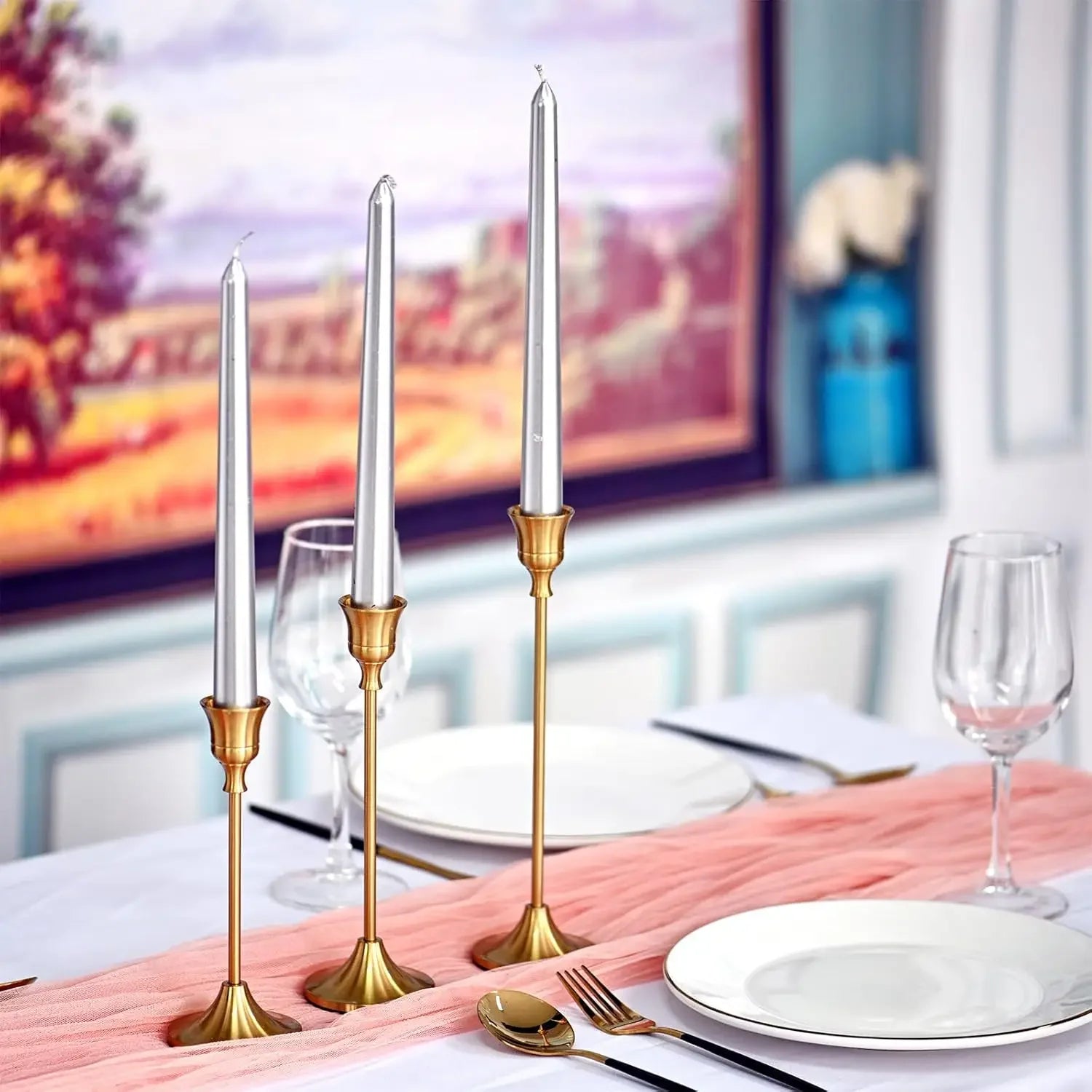 Set of 3 Vintage Metal Tabletop Candle Holders - Smarsty