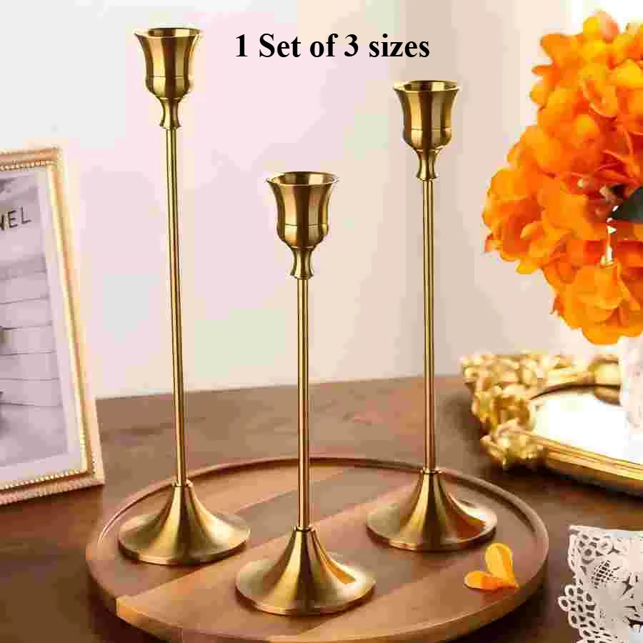 Set of 3 Vintage Metal Tabletop Candle Holders - Smarsty