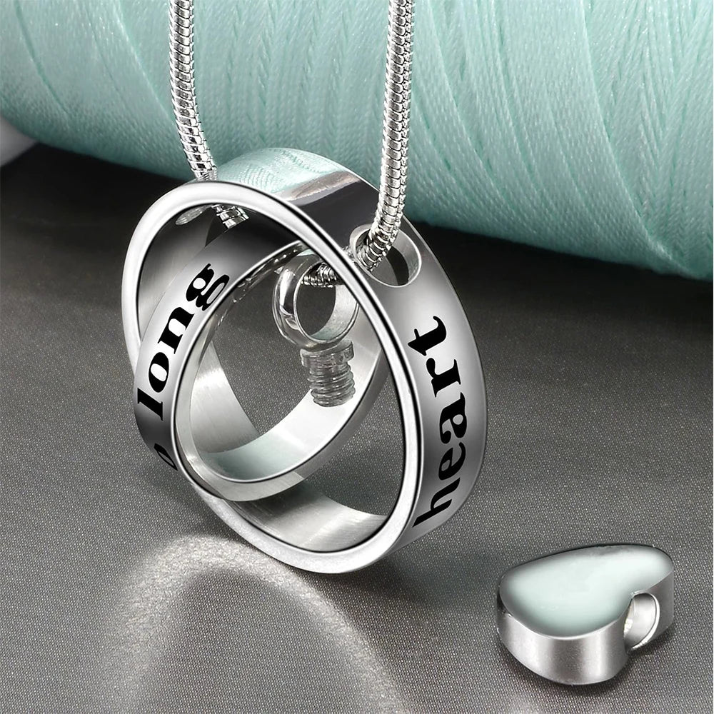 Cremation Jewelry Double Ring Urn Pendant Necklace - Smarsty