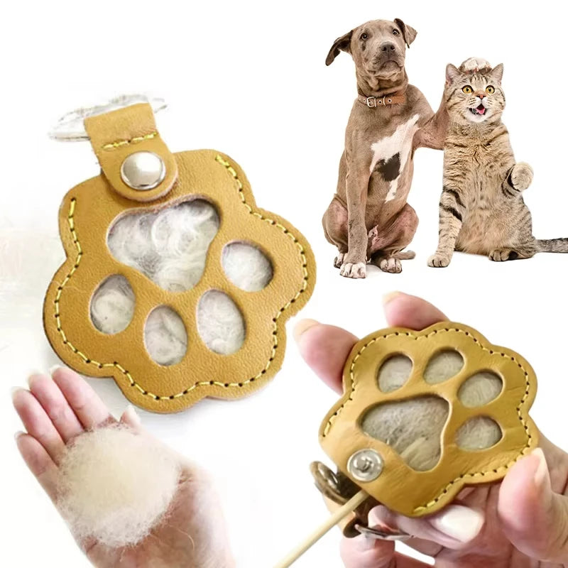 Leather Pet Memorial Keychain with Cat Paw Design - Smarsty