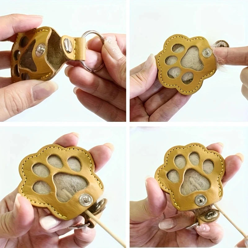 Leather Pet Memorial Keychain with Cat Paw Design - Smarsty