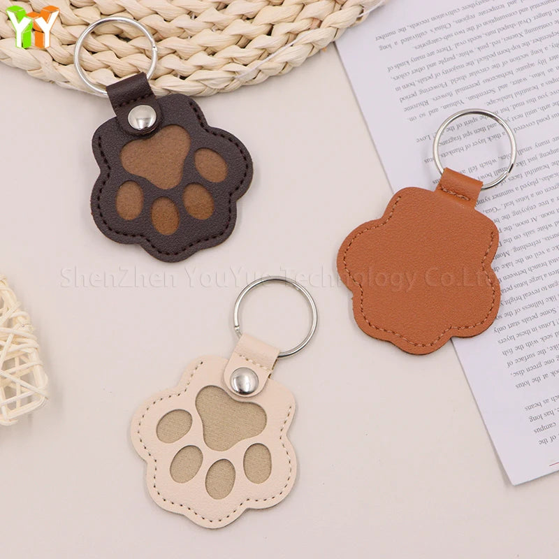 Leather Pet Memorial Keychain with Cat Paw Design - Smarsty