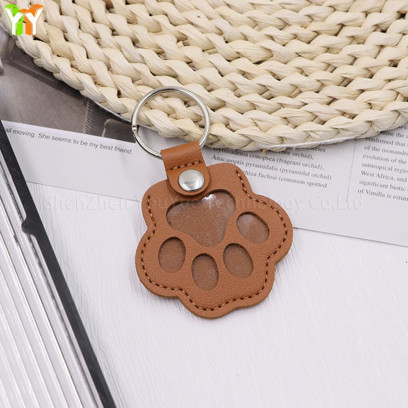 Leather Pet Memorial Keychain with Cat Paw Design - Smarsty