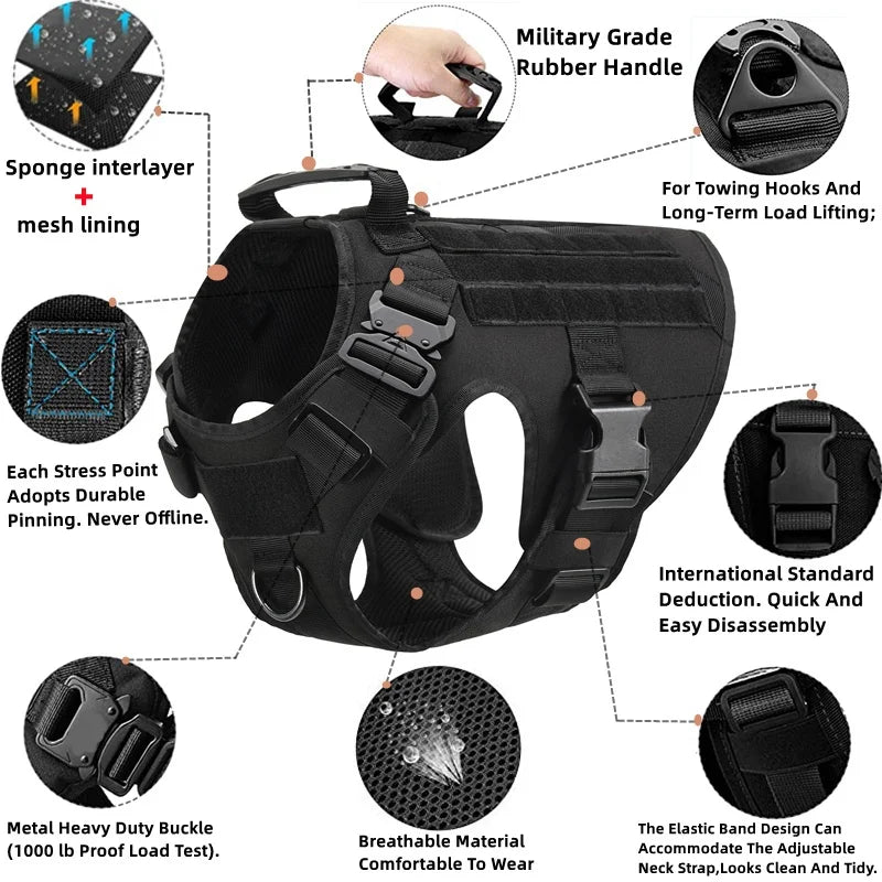 Tactical Dog Harness and Leash Set for All Breeds - Smarsty
