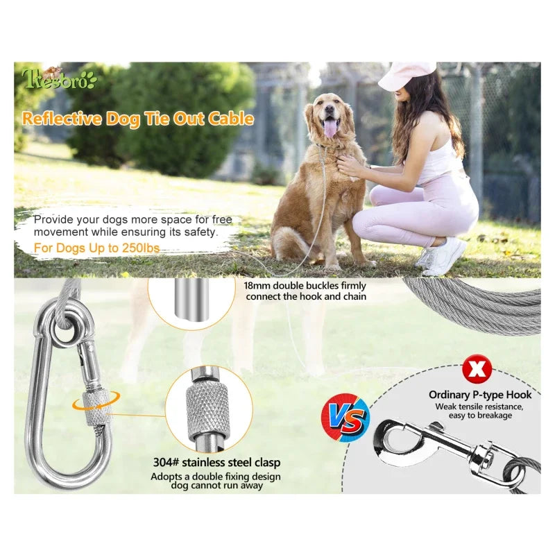 Double-Headed Dog Tie Out Cable Leash for Outdoor Training - Smarsty