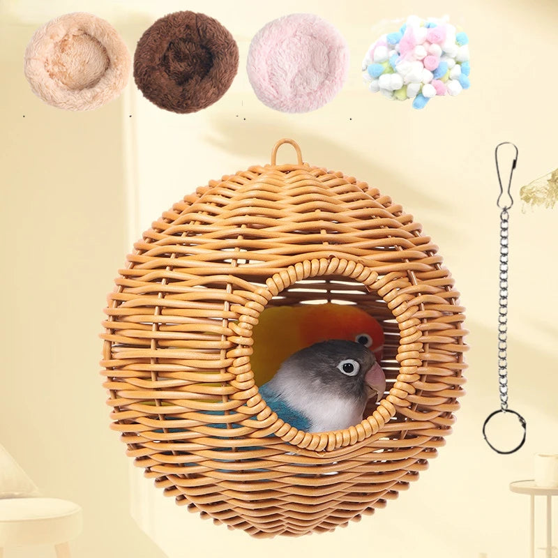 Bird Nest Fake Grass Handwoven Bird Cage House Parrot Canary Lovebird Parakeet Cockatiel Fake Hand-Woven Grass Hatching Bird Hut - Smarsty