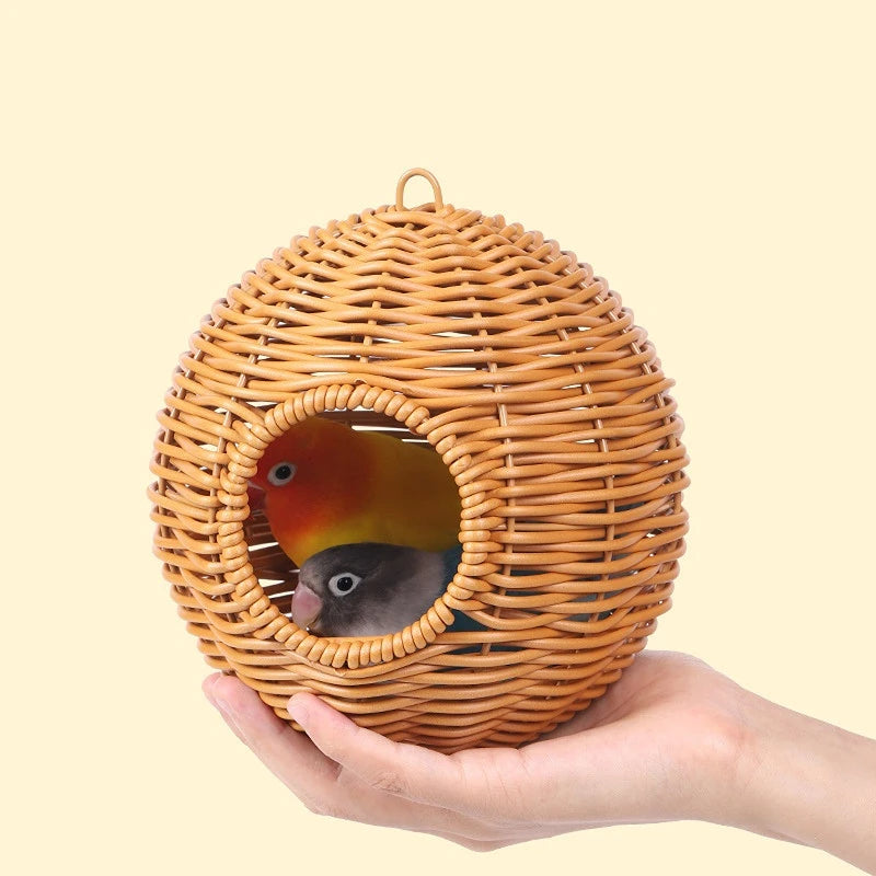 Bird Nest Fake Grass Handwoven Bird Cage House Parrot Canary Lovebird Parakeet Cockatiel Fake Hand-Woven Grass Hatching Bird Hut - Smarsty