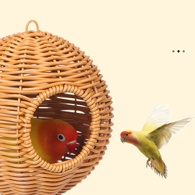 Bird Nest Fake Grass Handwoven Bird Cage House Parrot Canary Lovebird Parakeet Cockatiel Fake Hand-Woven Grass Hatching Bird Hut - Smarsty
