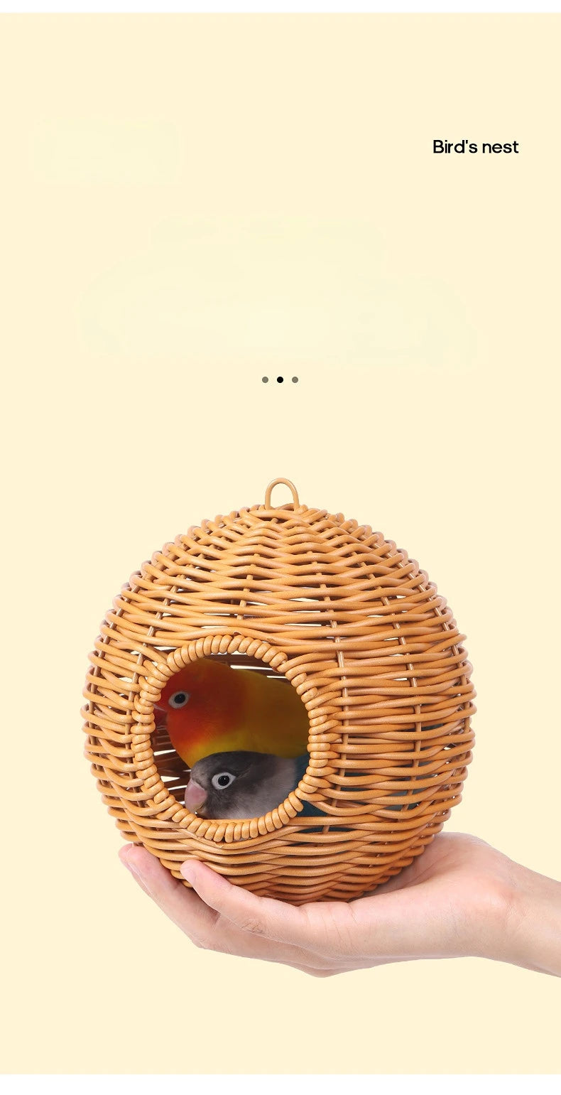 Bird Nest Fake Grass Handwoven Bird Cage House Parrot Canary Lovebird Parakeet Cockatiel Fake Hand-Woven Grass Hatching Bird Hut - Smarsty
