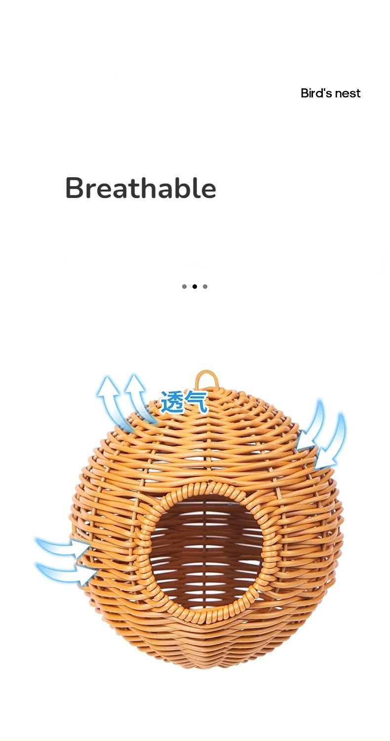 Bird Nest Fake Grass Handwoven Bird Cage House Parrot Canary Lovebird Parakeet Cockatiel Fake Hand-Woven Grass Hatching Bird Hut - Smarsty