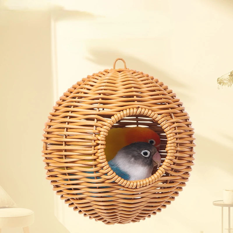 Bird Nest Fake Grass Handwoven Bird Cage House Parrot Canary Lovebird Parakeet Cockatiel Fake Hand-Woven Grass Hatching Bird Hut - Smarsty