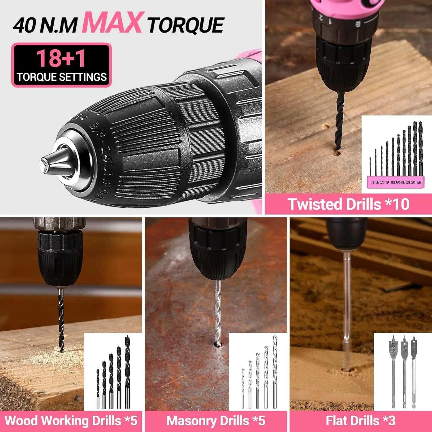 DEKO Pink 20V Cordless Drill Tool Kit Set - Smarsty