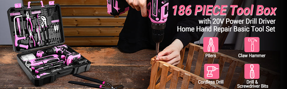 DEKO Pink 20V Cordless Drill Tool Kit Set - Smarsty