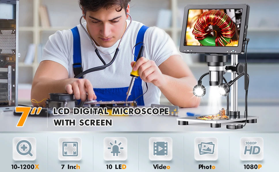 Elikliv 7 Inch 1080P Digital Microscope with LED Lights - Smarsty