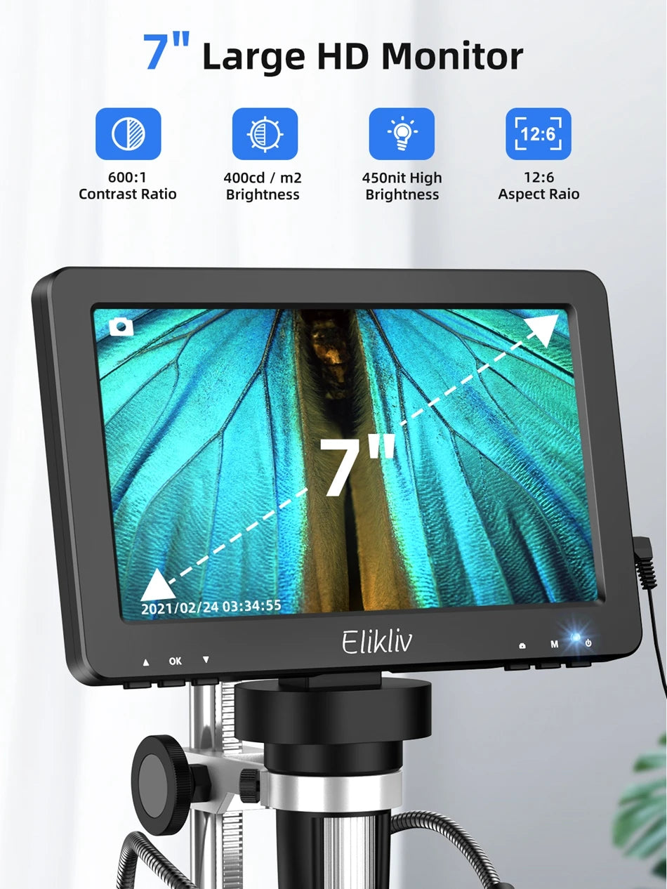 Elikliv 7 Inch 1080P Digital Microscope with LED Lights - Smarsty