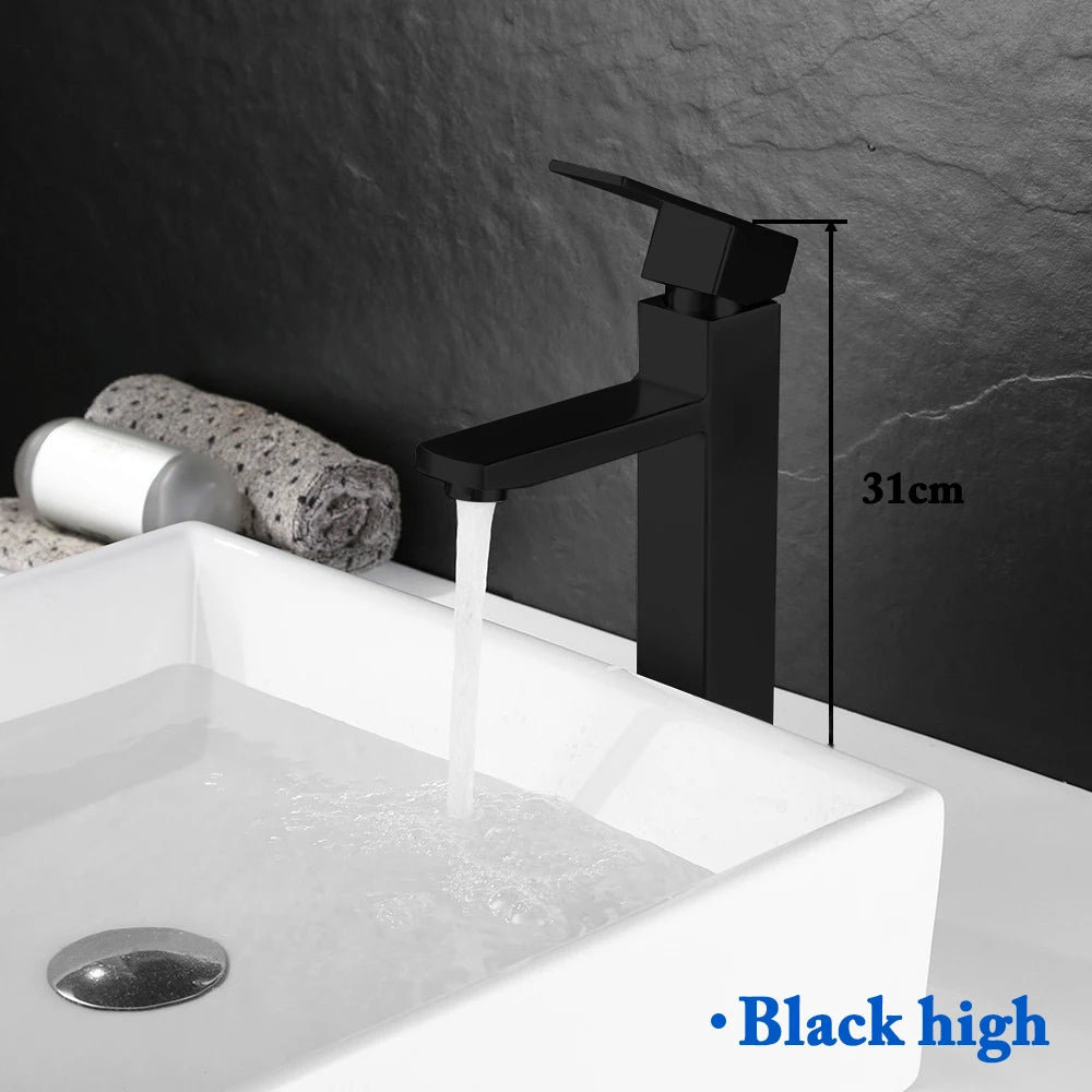 Black Square Bathroom Faucet Hot and Cold Mixer - Smarsty