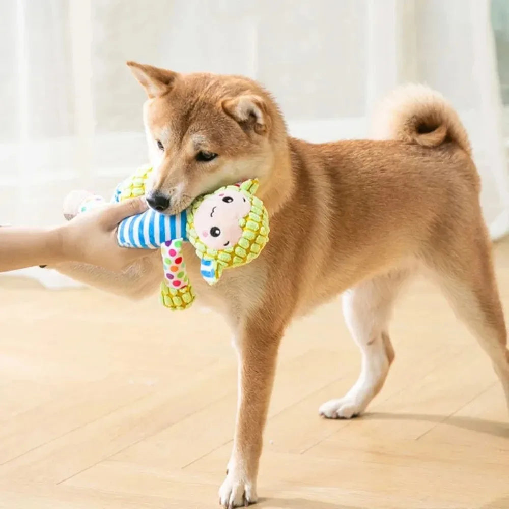 Interactive Plush Dog Toy for Teeth Cleaning and Squeaking - Smarsty